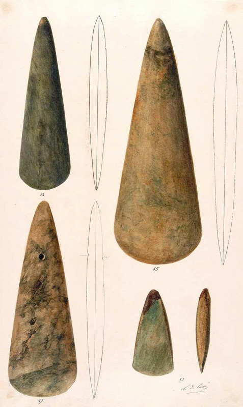 Planche aquarellée d'objets du Néolithique
